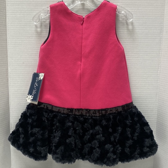 So La Vita Girls Sleeveless Dress Trimmed with Faux Fur and Sequins - Picture 3 of 6